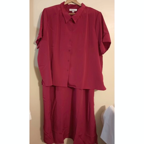 Roamans Dress 30W RED 2 Piece Set Midi Sleeveless Sheath & S/S Jacket/Shirt - Picture 11 of 11